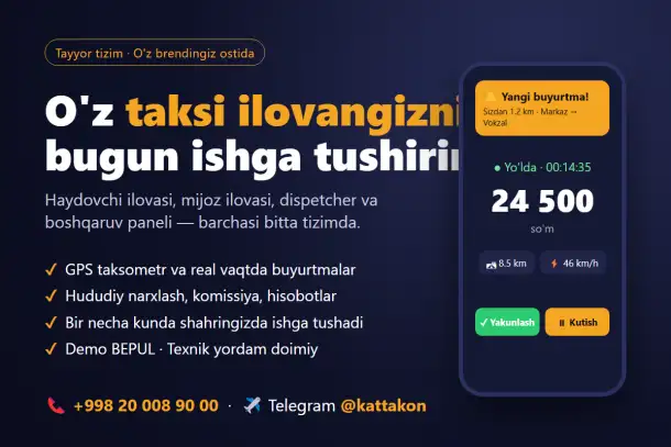Taksi ilovasi, mobil ilovalar, saytlar va Telegram botlar yaratamiz, фотография 1