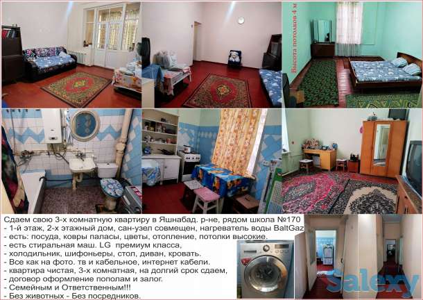 Сдам 3-х комн. квартиру в Яшнабадском р-не, семье 3 чел, фотография 1