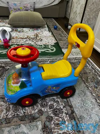 Машинка каталка детская Толокар, прозрачный капот, с мишкой, фотография 1