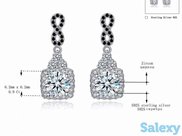 Серьги для женщин из серебра 925 и черного шпинеля, фотография 2