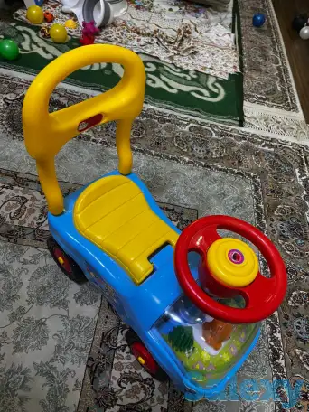 Машинка каталка детская Толокар, прозрачный капот, с мишкой, фотография 4