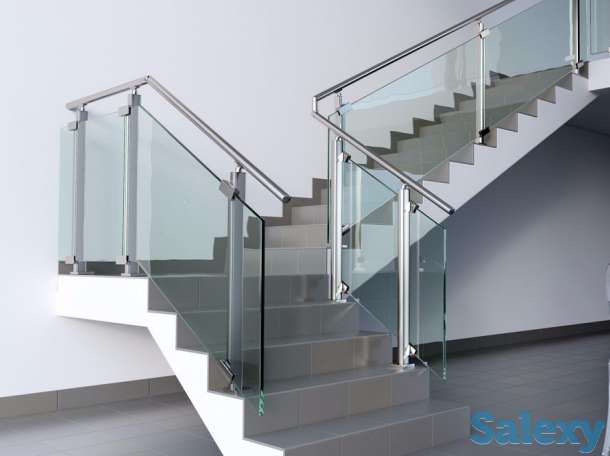 Перилла из нержавейки и стекла, ограждения из нержавеющей тали и каленного стекла. Перила для лестниц., фотография 7