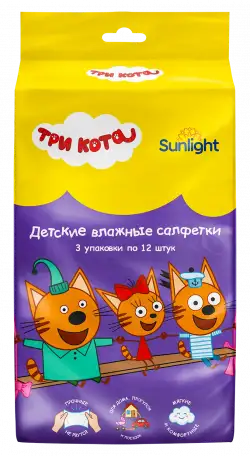 Детские влажные салфетки ТРИ КОТА 3 упаковки по 12шт, фотография 1