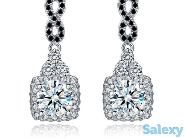 Серьги для женщин из серебра 925 и черного шпинеля, фотография 1