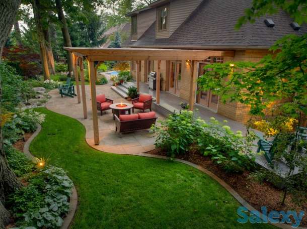 Дизайн экстерьера ландшафтный дизайн, беседки из массива летние кухни, фотография 7