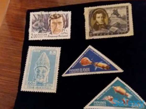 Марки :В.Высотскиий-1999 год,А.С.Пушкин 1956 год и 2 марки Панама., фотография 1