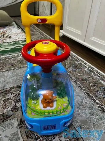 Машинка каталка детская Толокар, прозрачный капот, с мишкой, фотография 2