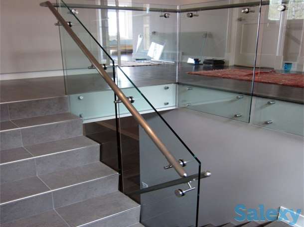 Перилла из нержавейки и стекла, ограждения из нержавеющей тали и каленного стекла. Перила для лестниц., фотография 8