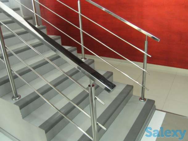 Перилла из нержавейки и стекла, ограждения из нержавеющей тали и каленного стекла. Перила для лестниц., фотография 6