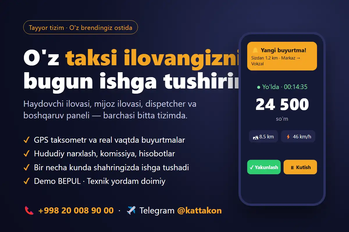 Taksi ilovasi, mobil ilovalar, saytlar va Telegram botlar yaratamiz, фотография 1