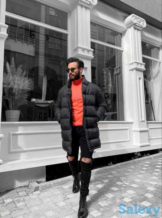 Куртка удлиненная хайповая мужская стильная на молнии чёрный, фотография 2