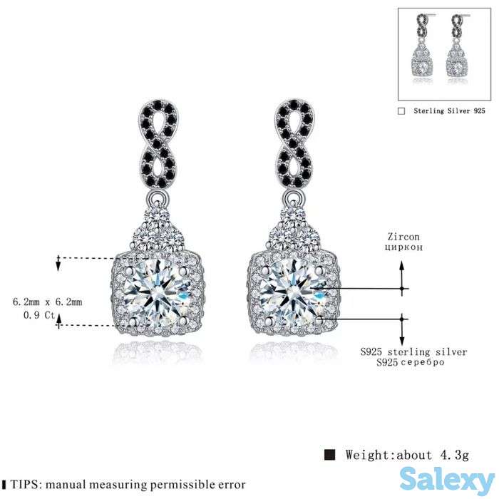 Серьги для женщин из серебра 925 и черного шпинеля, фотография 2