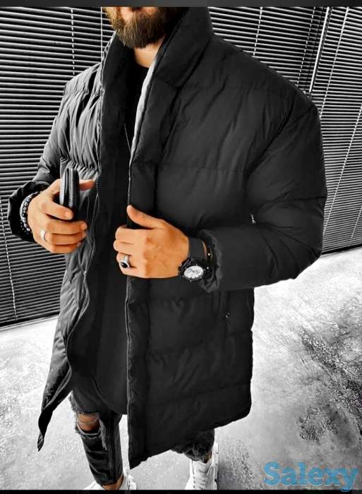 Куртка удлиненная хайповая мужская стильная на молнии чёрный, фотография 1