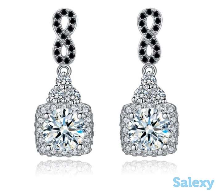 Серьги для женщин из серебра 925 и черного шпинеля, фотография 1