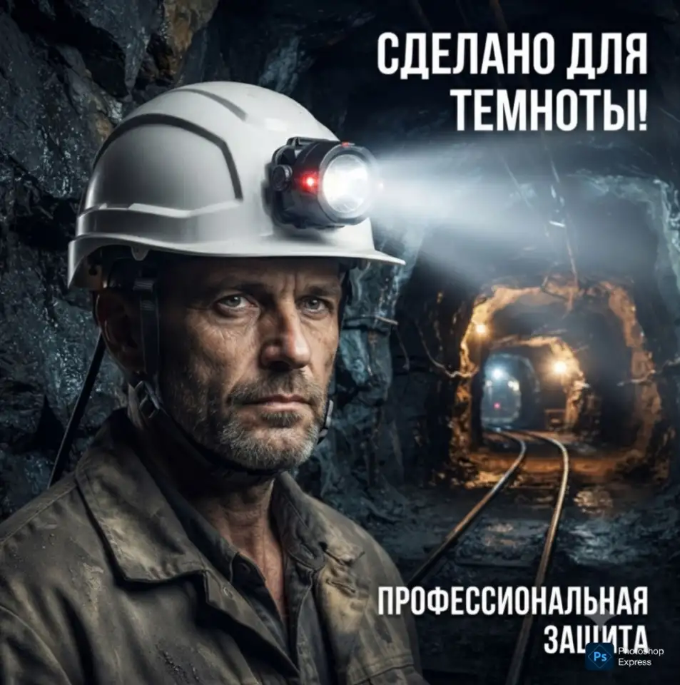 Каска шахтёрская ААА класс с фонариком, фотография 1