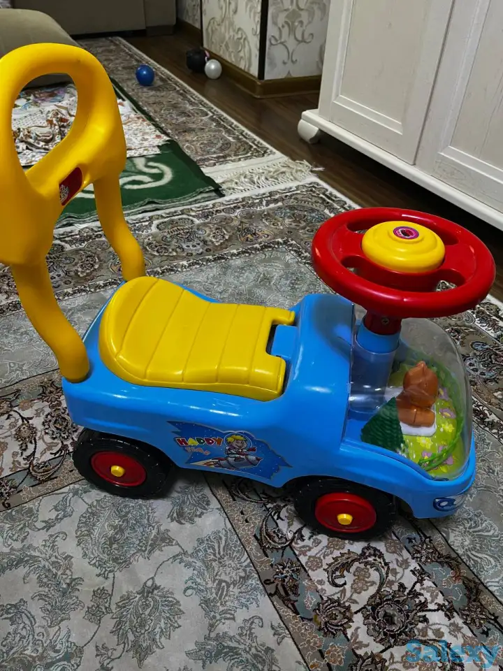 Машинка каталка детская Толокар, прозрачный капот, с мишкой, фотография 3