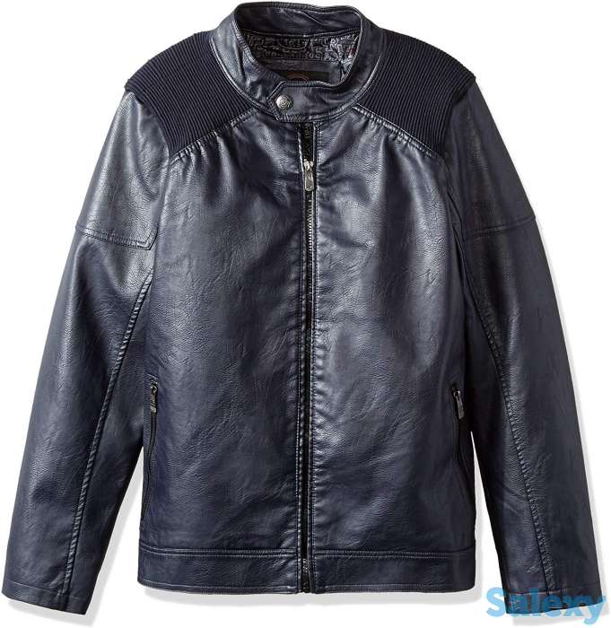 Мужская куртка темно-синего цвета. Сшита из качественной эко-кожа. Из США, фотография 1