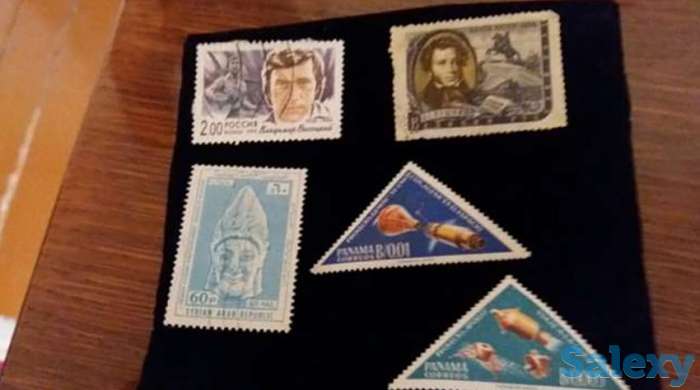 Марки :В.Высотскиий-1999 год,А.С.Пушкин 1956 год и 2 марки Панама., фотография 1