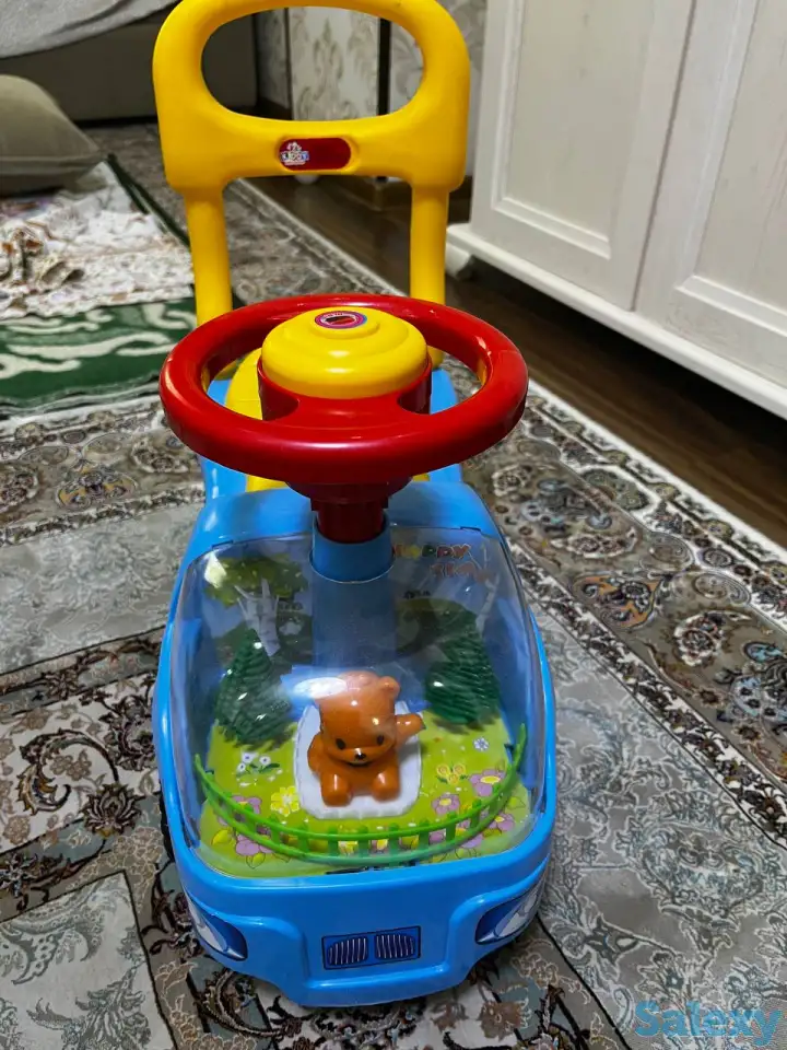 Машинка каталка детская Толокар, прозрачный капот, с мишкой, фотография 2