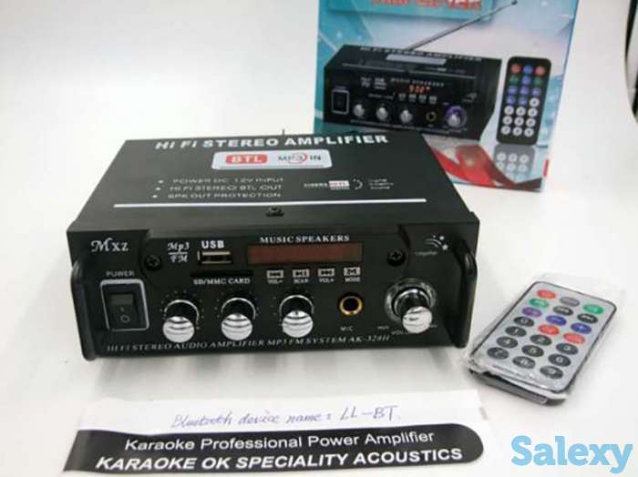 Усилитель звука, встроен блютуз, радио, флешка, вход микрофона. Пульт, фотография 1