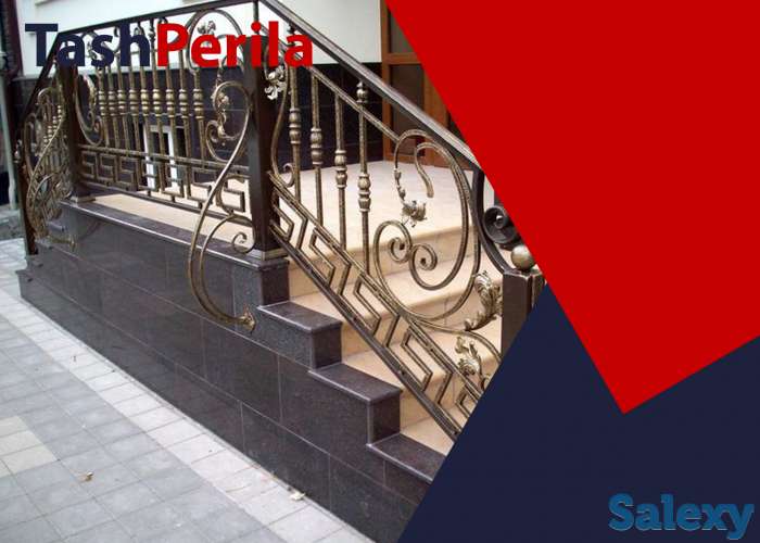 Перила из нержавейки с выпуклыми позолоченными балясинами, фотография 1