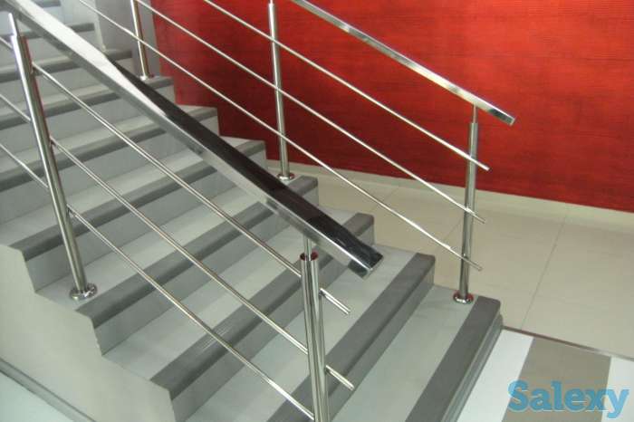 Перилла из нержавейки и стекла, ограждения из нержавеющей тали и каленного стекла. Перила для лестниц., фотография 6