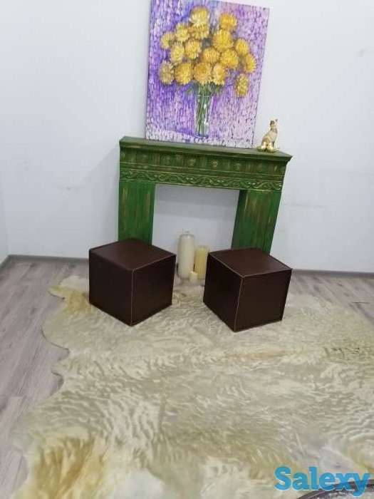 шкура ковер из коровы  кожаные пуфики, фотография 1